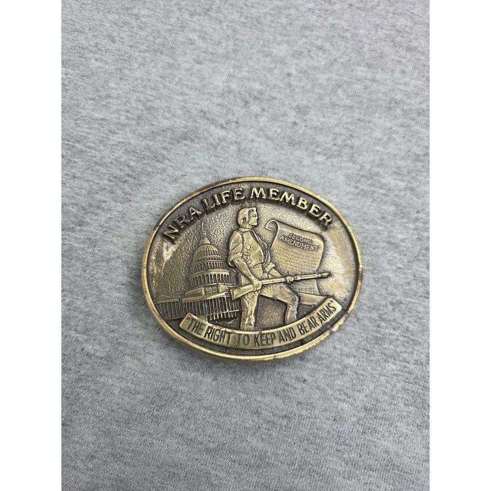 Bronze NRA Lifetime Member Belt Buckle Heavy Gun Rights Collectible